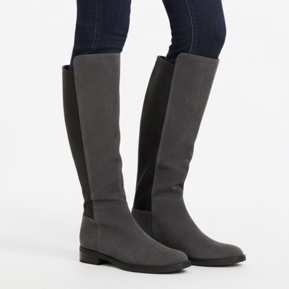 Blondo Waterproof Charcoal Grey Suede Tall Flat Leather Riding Boots Size 7.5